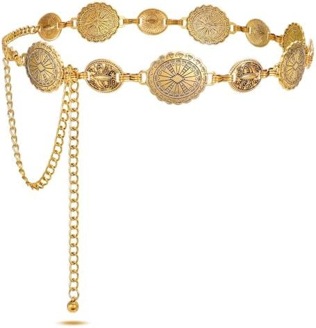 Shining Diva Fashion Belts for Women and Girls Stylish Kamarbandh Kamar Chain Waist Belt for Dresses Jeans Saree (16369wb)(Golden)