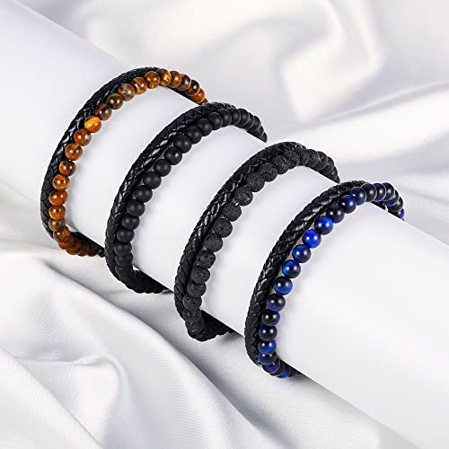 Fathers Day Mens Bracelets Gifts For Men - Gifts For Dad 6Mm Natural Stone Lava Rock Bracelets For Men Mens Leather Beaded Bracelets Black Mens Bracelets Beads Anxiety Bracelets Healing Bracelets #TOP6