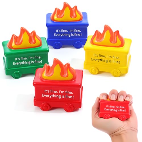 Squeeze balls shaped like tiny burning dumpster fires — the perfect desk toy for anyone whose year has been 'a dumpster fire.'