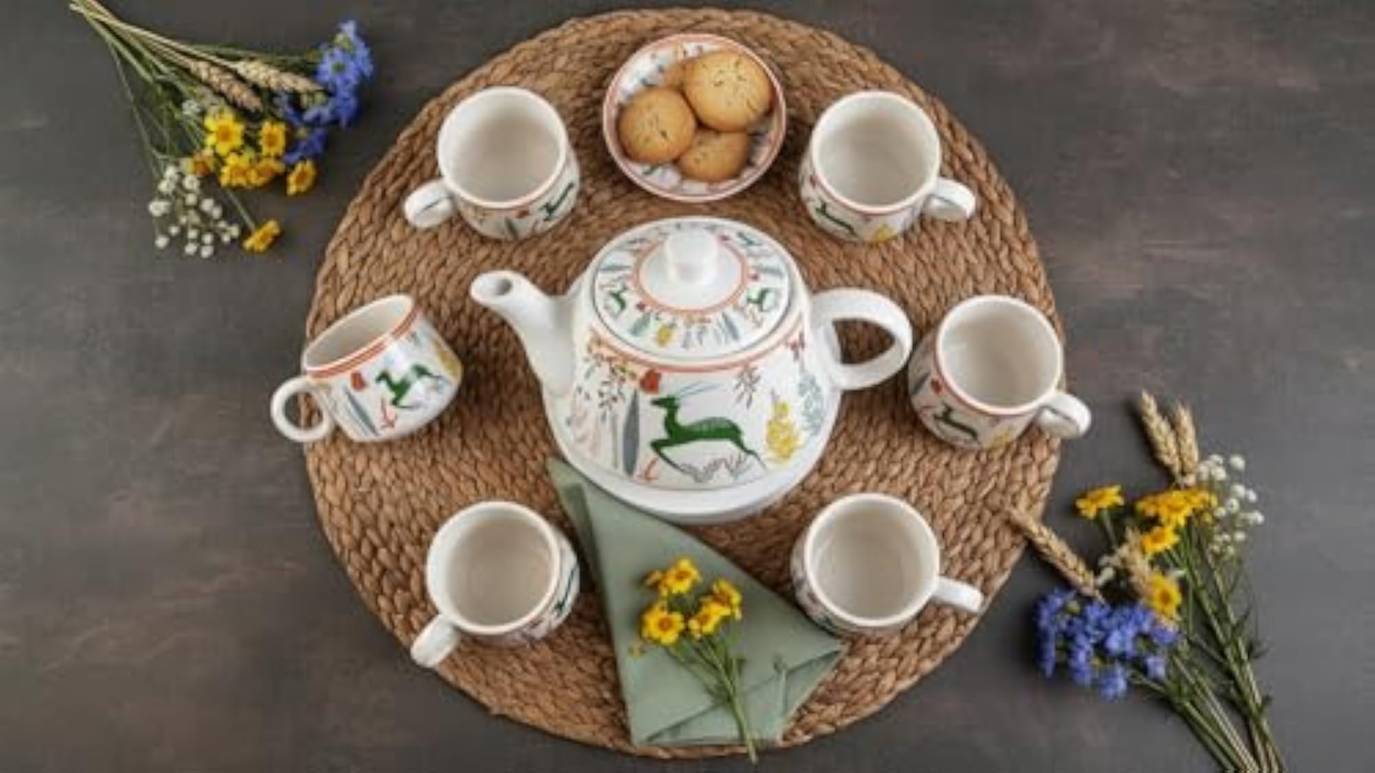 Woodland Grace Ceramic Tea Set with Kettle and Cups