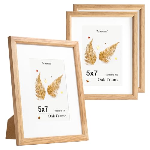 Fun Memories 5x7インチ オークフォトフレーム 壁用 5x7インチ マット仕上げ 4x6インチ 天然無垢材フォトフレーム ウォールアート写真やプリント用 3パック