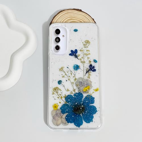 Coque Samsung Galaxy A27 5G transparente aux vraies fleurs séchées bleues - 4