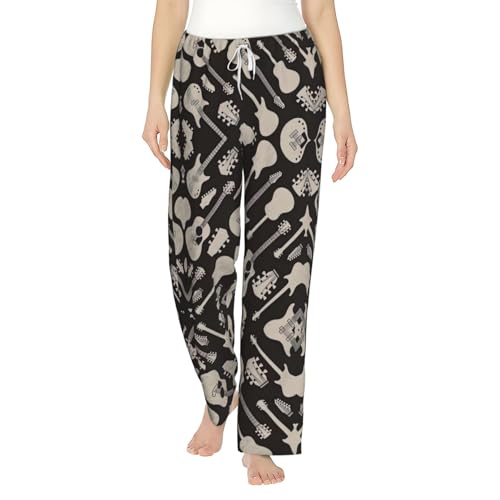 Pantalon de pyjama en flanelle guitare pour femme | Bas de nuit en polaire anti-boulochage