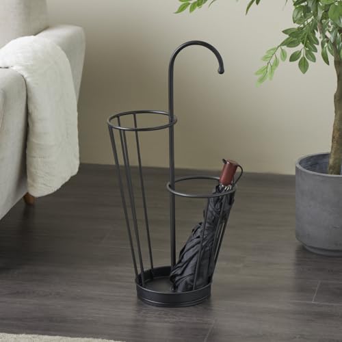 Image of Metal Wire Umbrella Stand with Drip Tray, Black, Dual Compartment, 27.45 inch Tall