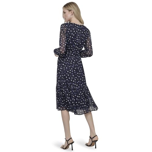 Image of DKNY Women's Long Sleeve V-Neck Tie Waist Midi Dress