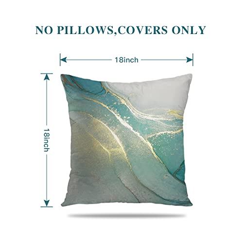 Galmaxs7 Marble Texture Turquoise And Gold Silver Decorative Throw Pillow Covers Luxury Abstract Fluid Art Ink Soft Velvet Pillow Case Square Cushion Covers For Couch Sofa 18 X 18 Inch Set Of 4 #TOP5