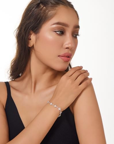 Dainty Gold Silver Bracelet for Women Trendy Non Tarnish 14K Gold Plated Cubic Zirconia Bracelet Simple Butterfly Flower Cubic Zirconia Bracelets Jewelry Gift for Women