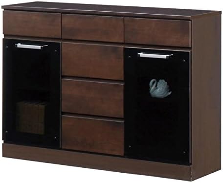 木製食器棚 ダークブラウン ガラス扉付き