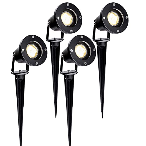 SWANEW 4PCS 4W Faretto da giardino con Picchetto, Bianco Caldo Luci da giardino, Luci per Sentieri a LED con Spina, IP65 Impermeabile Lampada da Giardino decorazione per Backyards Prato Parete