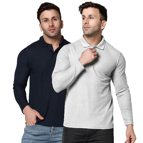 Image of INKKR Full Sleeve Men's Solid Polo Neck T-Shirt Combo