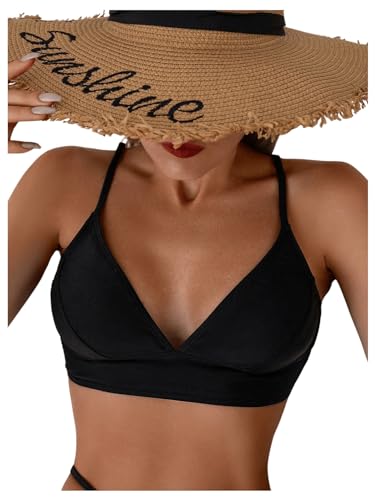 SOLY HUX Women's Bikini Top Spaghetti Strap V Neck Bathing Suit Tops Swimsuit3