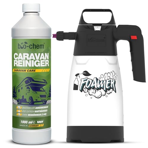bio-chem Caravan- und Wohnmobil-Reiniger - Extra Starkes Konzentrat - 1000 ml + Schaumspr&uuml;her - Reiniger f&uuml;r Wohnmobile, Wohnwagen, Vorzelte, Regenstreifenentferner - Made in DE