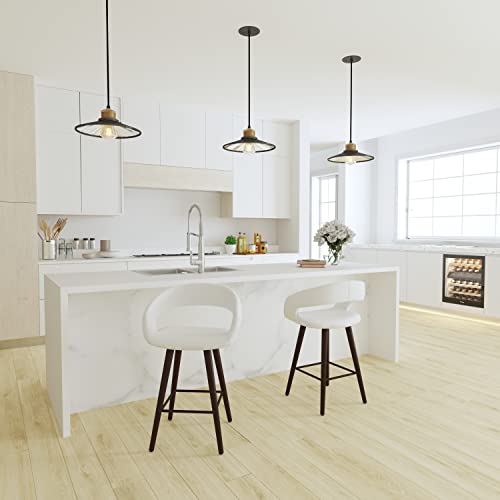 Merrick Lane Landow Bar Counter Stool - Cappuccino Brown Wood Stool - Contemporary White Upholstered Seat Bar Stool - Chic Counter Stool - Thumbnail 5