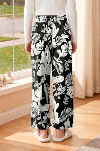 Image of Girls Summer Floral Wide Leg Pants High Waisted Flowy Dress Trousers with Pockets for School Lounge Beach 5-14 Years