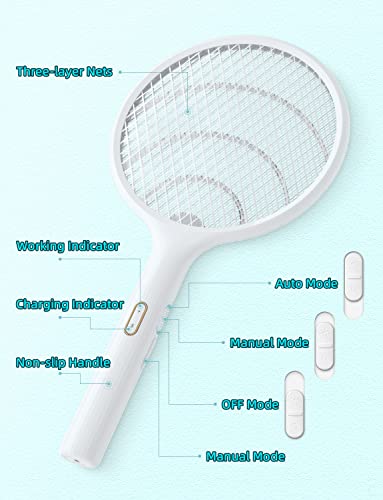 Yissvic Electric Fly Swatter 4000V Bug Zapper Racket Dual Modes Mosquito Killer With Purple Mosquito Light Rechargeable For Indoor And Outdoor Home Office Backyard Patio Camping (1 Pack) #TOP5