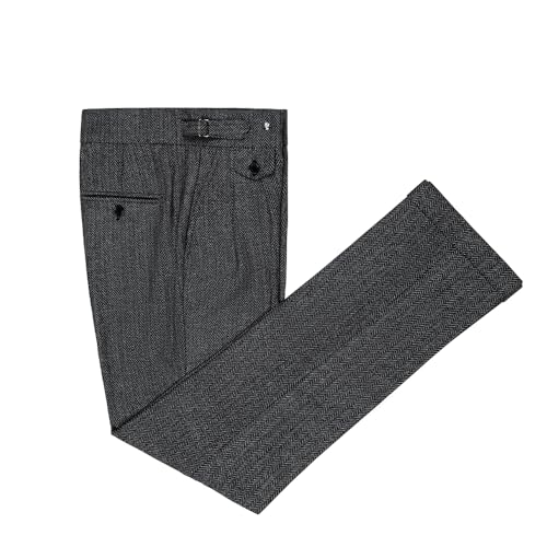 Men's Pants Herringbone Tweed Regular Fit Dress Trousers Casual Bussiness Wedding Prom4