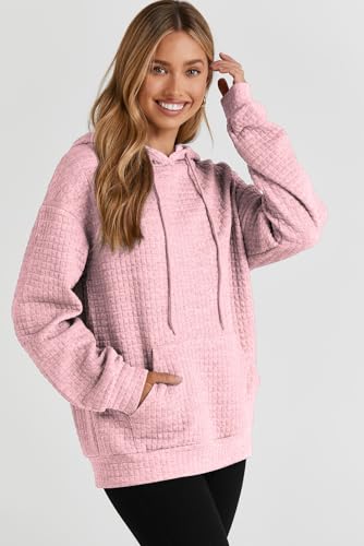 Image of SHEWIN Women Fall Waffle Hoodies Pullover Tops Hooded Sweatshirt