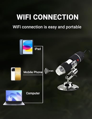 Image of RDJ Bouns Laboratory 0X-1600X Magnification Microscope for Adults, Compatible with iOS and Android Devices, Adjustable Stand, 8 LED Lights, Digital Microscope