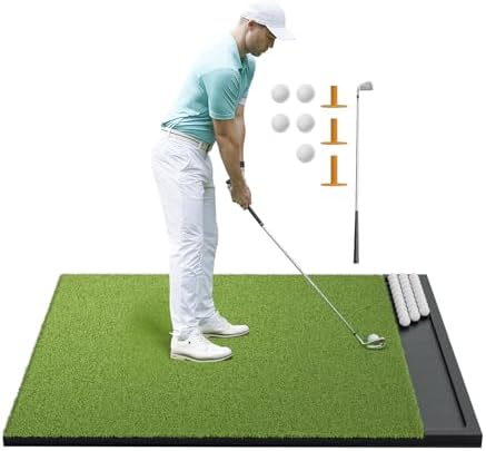 Integrated Golf Mat with Ball Tray, 5x4ft Practice Mat Set, Thickening Golf Mats Practice Outdoor & Indoor, Artificial Turf Matt Includ Balls,Tees, Club