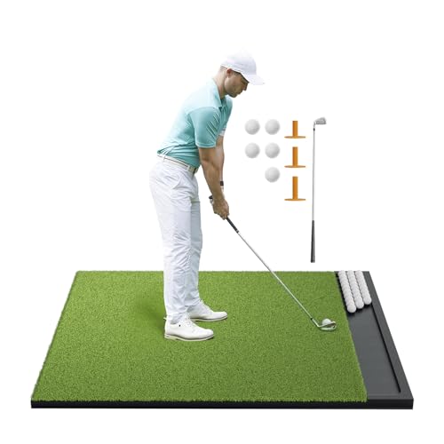 Integrated Golf Mat with Ball Tray, 5x4ft Practice Mat Set, Thickening Golf Mats Practice Outdoor...