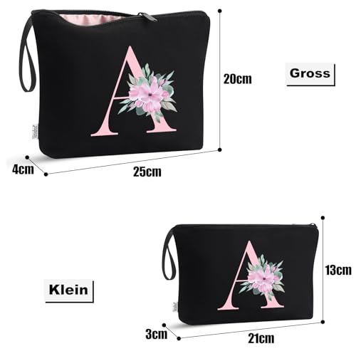 Image of Vavabox A-Z Personalized Makeup Bag, Birthday Gifts for Women Mom, Gifts for Best Friend, Bride Bridesmaid Cosmetic bag (E, 04-Black Set)