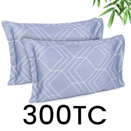 Image of Mush Bamboo Printed Pillow Cover Set of 2 | 100% Bamboo Pillow Cover for Hair and Skin | 300 TC | Breathable, Silky Soft and Envelope Pillowcases | 17 inchx27 inch Geometric Print, Blue