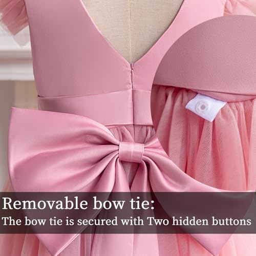 Flower Girl Dress V-Back Ruffle Sleeve Satin Tulle Wedding Guest Party Birthday Dresses Kids Pageant Communion Gown4