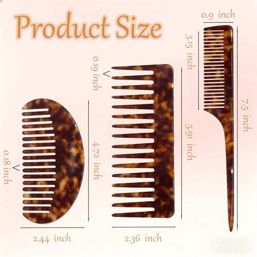 Set de 3 peines de dientes anchos y cola de rata para mujer miniatura 2