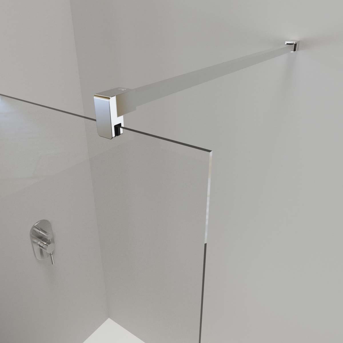 Mampara de Ducha Fija modelo SERIE 100 de 100x195 cm - Vidrio Templado, Antical, Transparente y Reversible de 1 Hoja de 6 mm - Con Barra Estabilizadora y Perfil color Plata Alto Brillo - REALSHOWER