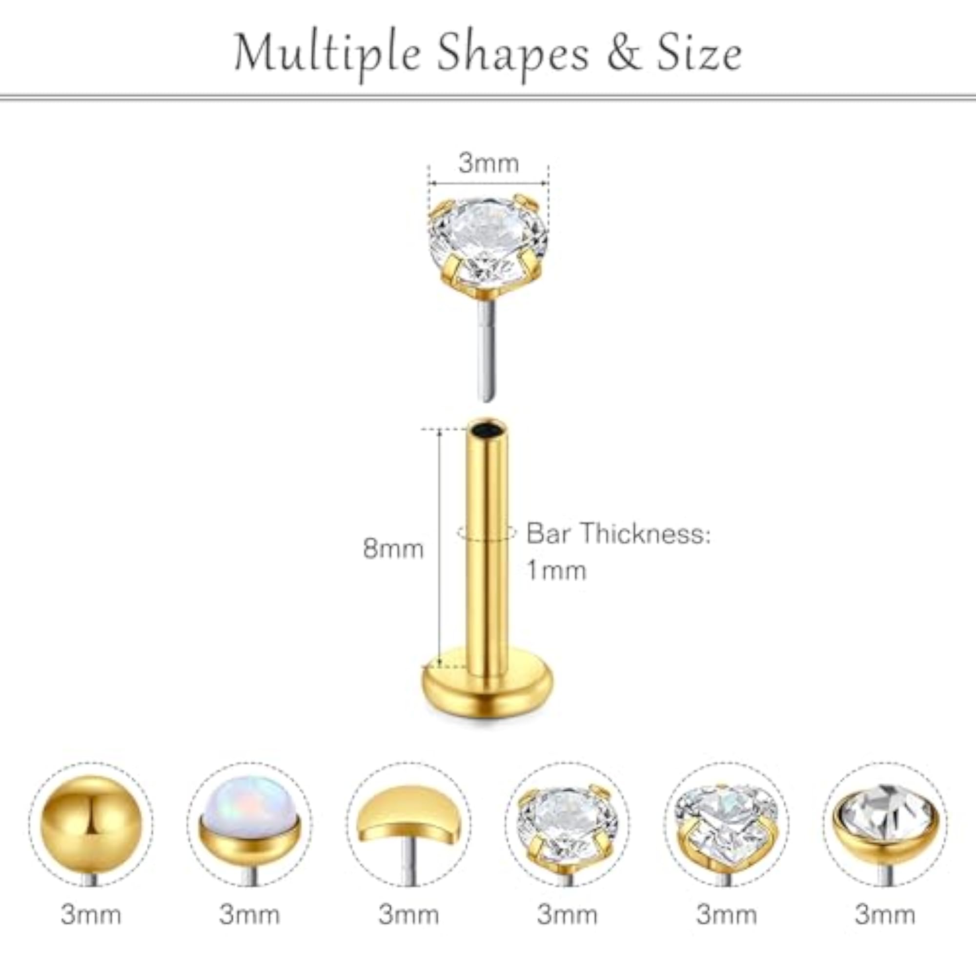 6pcs 18G Cordless Nose Piercing Rings, Opal Stainless Steel