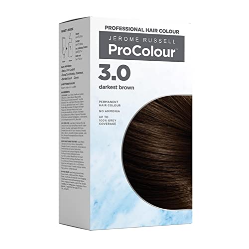 Jerome Russell ProColour Darkest Brown 3.0 Permanent Hair Colour – Ammonia Free Hair Dye for Full Grey Coverage, Shine & Colour Retention with Brazil Nut Oil