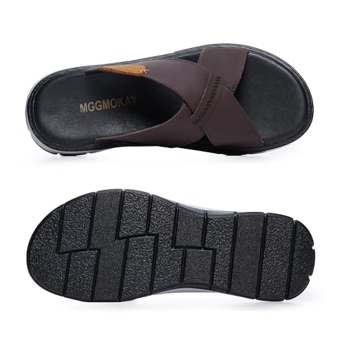 MGGMOKAY Mens Cross Slides Sandals Summer Leather Slipper Anti-Slip Comfortable Sandals3
