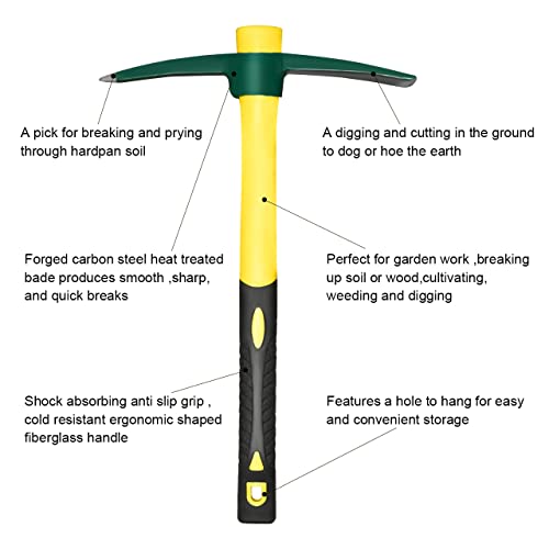 image for ZUZUAN Forged Adze Pick, Weeding Mattock Hoe, Pick Axe 15-Inch, One Pi