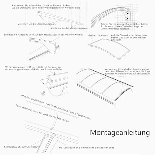 Auvent en aluminium architectural de 140 cm avec polycarbonate durable - 7