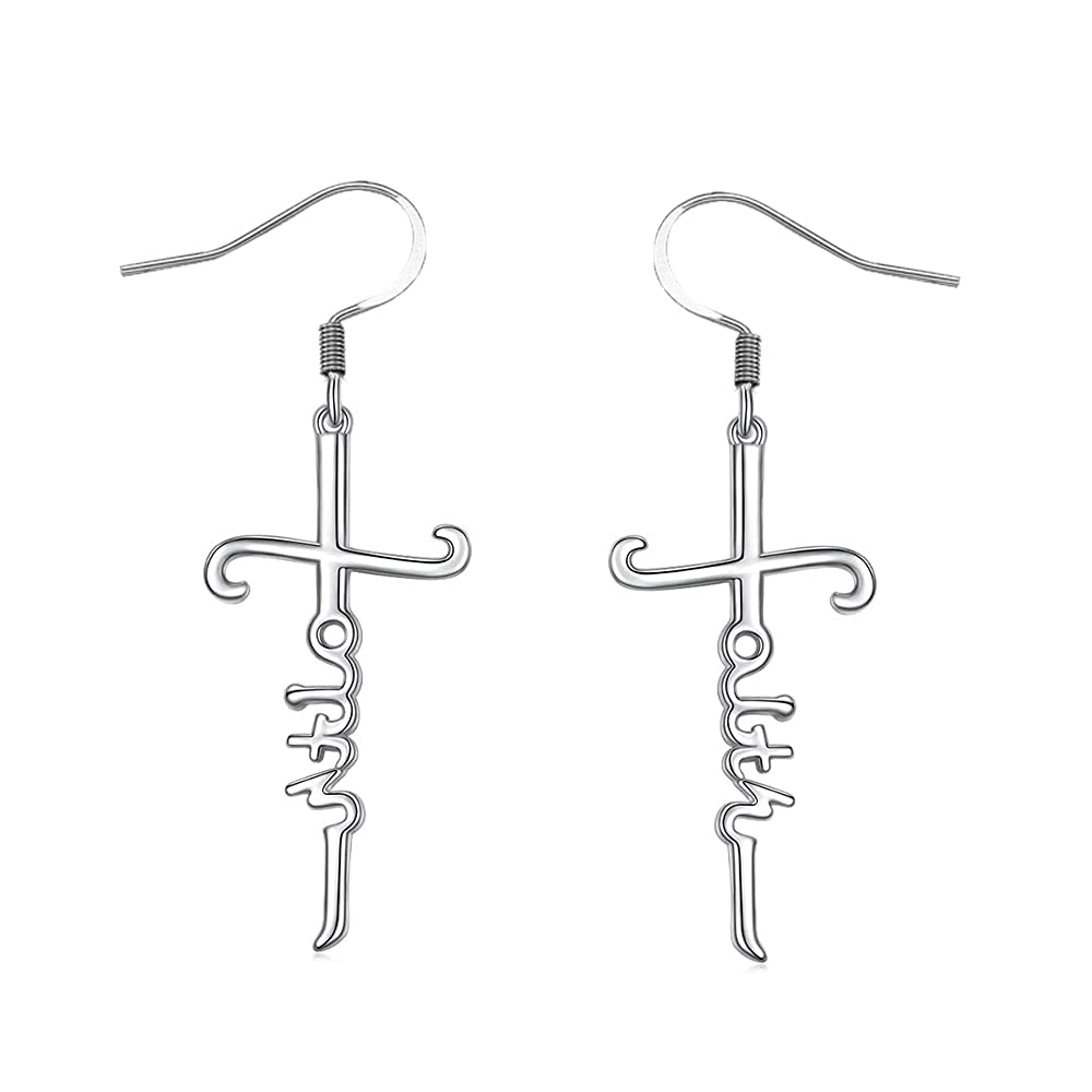 Eternity Faith Cross Drop Dangle Earrings for Women Elegant 925 Sterling Silver Infinity Love of God Minimalist Dainty
