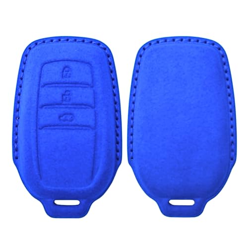 Image of KMH Alcantara Key Cover Compatible with Toyota Fortuner | Fortuner Legender | Innova Hycross 3 Button Shell Case Holder Full Key Protector Smart Keycover (D3) Blue - Pack of 1