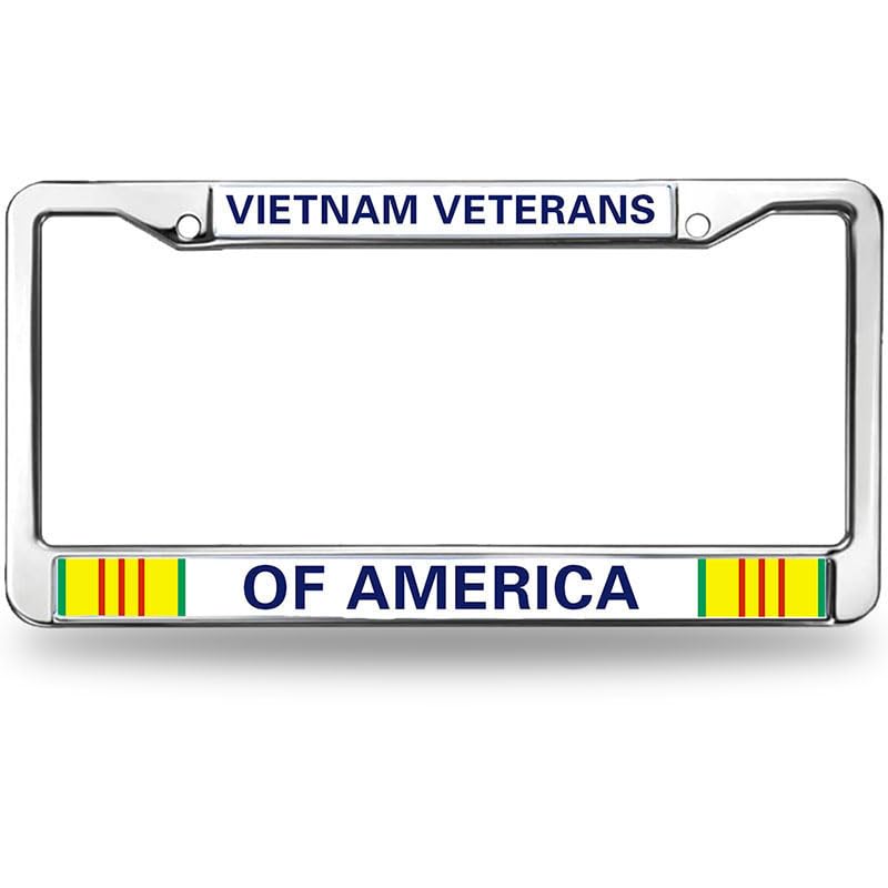 Image of Vietnam Veterans of America License Plate Frame Chrome 2 Holes Us Army Vietnam Veteran Car License Plate Frame Holder