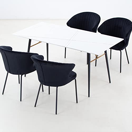 Kevinplus 70'' Dining Table, Slate Kitchen Dining Table With Sintered Stone Top Surface, Modern Mid-Century Rectangular Conference Table For Office, Living Room Dinner Table, Metal Legs, White & Gold #TOP3