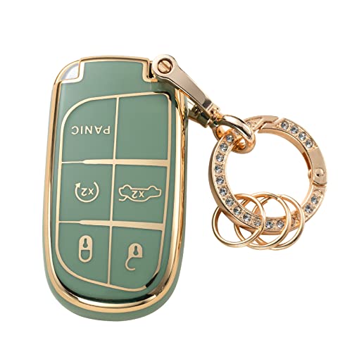 Gematay Compatible for Jeep Key Fob Cover Keychain, Car Key Case for Grand Cherokee Renegade Wrangler Accessories, Green