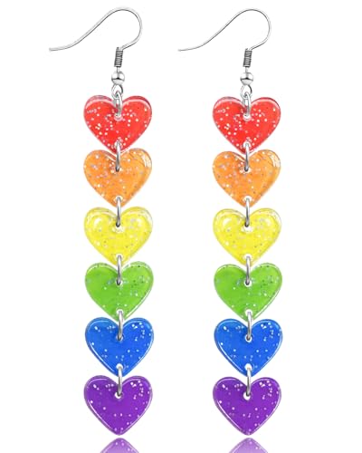 Nylry LGBTQ Rainbow Pride Earrings for Women Men Acrylic LGBT Heart Earrings for Lesbian Transgender Progress Flag Pride Accessories Outfit Gifts LGBT Accessories Outfits-Rainbow
