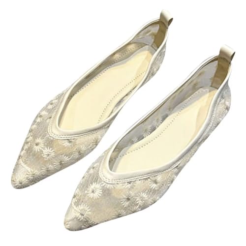 WENJIAZHIZHI Women Ballet Flats Pointed Toe Mesh Eyelets Ballerina Flats Comfortable Slip-on Dressy Loafers