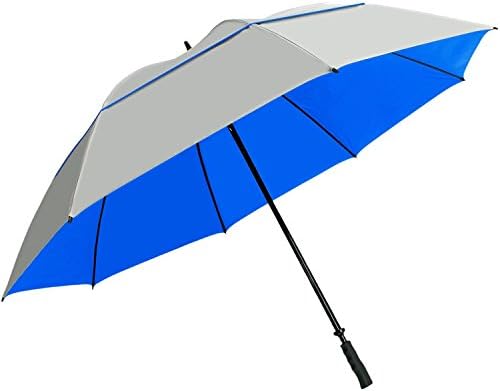 SunTek 68” Golf Umbrella, Windproof & Waterproof Umbrellas with Vented Double Oversize Golf Canopy, Reflective UV Protection, Large Umbrella for Golf, Sport & Travel (Silver/Blue)