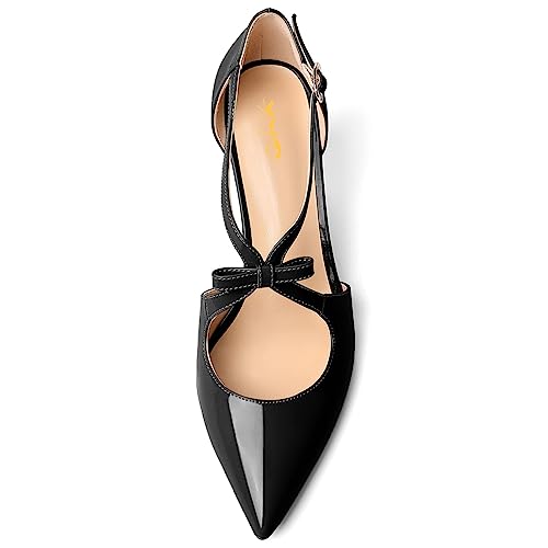 XYD Women's Sleek Pointed Toe D'Orsay Pumps Bowtie Crossover Strap with Buckle Mid Heels Office Work Dress Shoes2