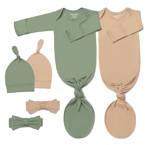 Image of Newborn Baby Knotted Gown, Ultra-Soft Infant Sleeper Coming Home Outfit with Hat, Bowknot (2 Packs)
