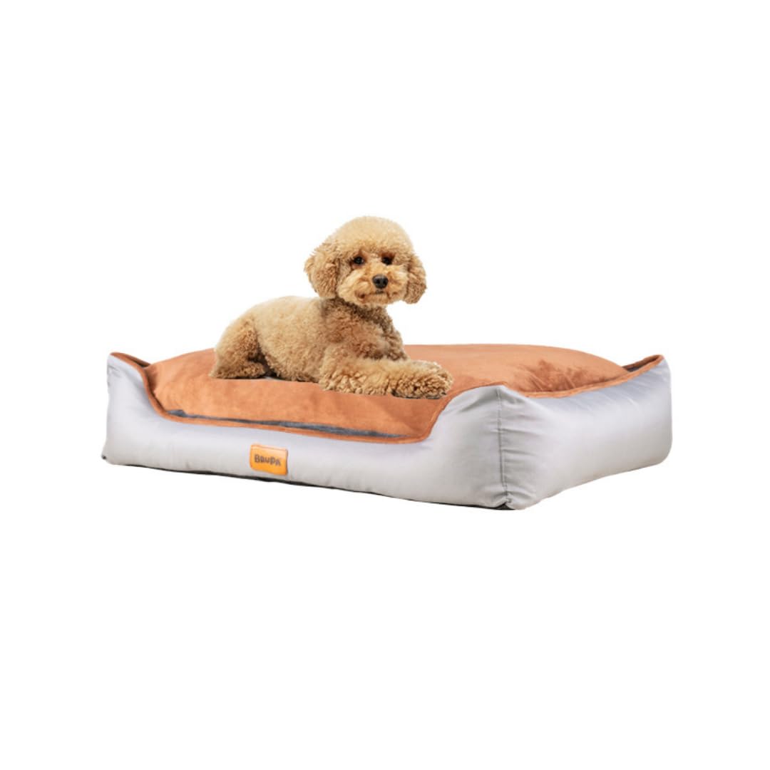 Brupà Cama para perros, tamaño pequeño, mediano, grande, impermeable, desenfundable, lavable, cama para sofá de interior exterior, resistente a los arañazos (S/M (68 x 50 x 18 cm), naranja/gris)