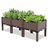 Growchum Modular Raised Garden Bed Kit – DIY Stackable Plant Stand with Self-Watering, 47.24'x15.75'x14.17' Brown Plastic Planter for Herbs, Veggies & Flowers, Includes Vertical Trellis System