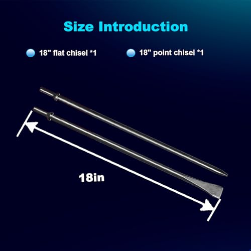 Phyxlyn Pneumatic Cold Chisel Set, 3/4" Width 18" Long Air Pneumatic Hammer, Flat and Point Chisels with Round Collar for Concrete and Tile, Air Hammer Punch Chipping Bits Tool, Cr-Mo Alloy Steel by Phyxlyn - Image 3