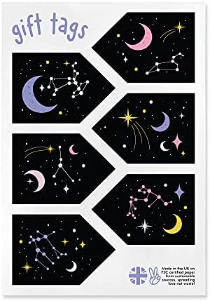 Birthday Wrapping Paper Female - (x6) Sheets of Gothic Gift Wrap - Black - Constellations and Stars - Valentines Day Wrapping Paper For Men Women - Girls - Eco Friendly - Recyclable - By Central 23