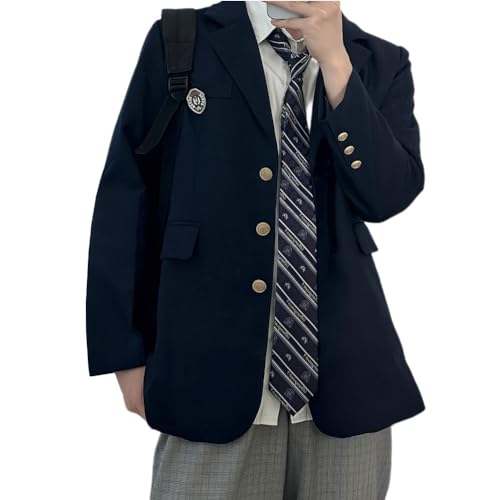 [NOLCCTN] 制服 ブレザー 男子 女子 スクールジャケット 無地 レギュラータイプ 学生 中学 通学 ジャケット アウター イギリス風 入学式 卒業式 春秋 (S, ネイビー)