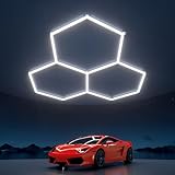 Litezone Hexagon Garage Lights 105W 12600LM, 6500K Ultra-Bright Hexagon LED Lights for Garage, 3 Grid Systems Honeycomb Hex Light for Workshop, Basement, Car Detailing, Gaming Room